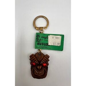 Coco Joes Hawaiian Tiki Red Eye Family God Obama Akua Brown Napa Wood‎ Key Chain
